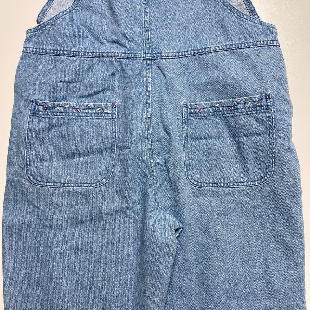 Christopher & Banks Bib Overalls Denim BLue Jean Embroidered Snowman Medium - Picture 5 of 10